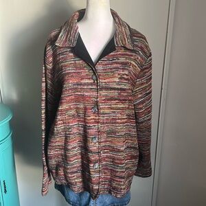 Coldwater Creek Button Up Multicolor Tapestry Fabric Long Sleeve Blazer Jacket